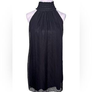 Elle Womens Black Swiss Dot Sleeveless Halter Shift Cocktail Dress Size Medium